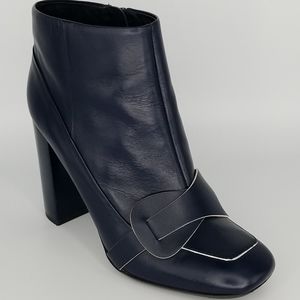 Tory Burch Bond Navy Blue 4" Leather Block Heel Bootie Boots 10